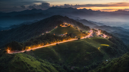 China Aerial view at sunset.