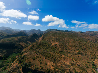 Barragem Principal in Santiago Island, Cape Verde, water dam view from the top of the mountain,...