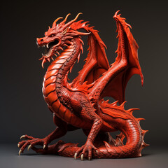 red ceramic dragon model sculpture isolated on plain dark studio background with copy space on left side  year of the dragon 