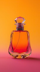 Perfume bottle on colorful background with reflection. Perfumery product
