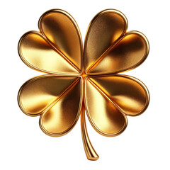 St. Patrick's Day Golden Four-leaf Clover,3D illustration, PNG format, Clipart, st patrick's day decorations, isolated on a transparent background.