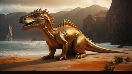 Obraz na płótnie Canvas Gold aesthetic with dinosaurs.