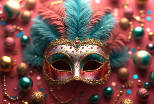 Mardi Gras Mask: A Colorful and Festive Face Mask for the Carnival Season Generative AI