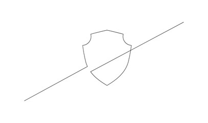 Fototapeta premium Shield continuous line art. Guard drawing sign. Protect linear symbol template