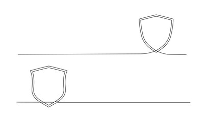 Shield continuous line art. Guard drawing sign. Protect linear symbol template