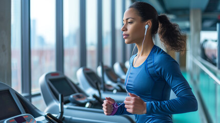 woman running on a treadmill in a gym setting, likely reflecting an active, healthy lifestyle.