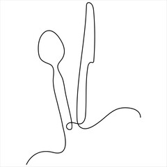 Obraz premium Continuous one line drawing of spoon line art drawing vector illustration