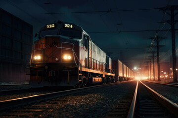 Fototapeta premium Cargo train in city at night