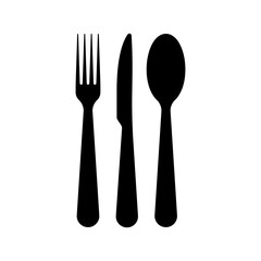 Cutlery icon. Spoon and fork crosswise black silhouette icon. Kitchen appliances. Vector illustration flat design. Isolated on white background.