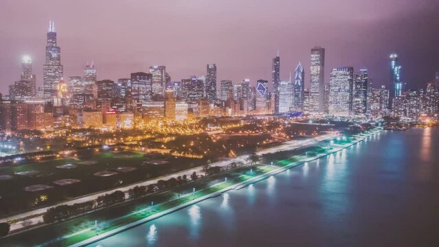  timelapse aerial modern city at night