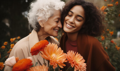 Mother and Daughter Flowers Mothers Day Concept