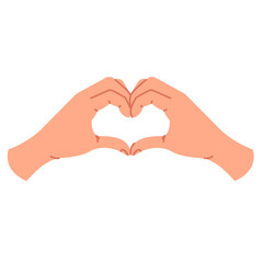 A message of love with hand gestures. Vector illustration with a gesture expressing love. Heart-shaped hands on a white background. A symbol for Valentine's Day