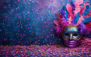 Purple Mardi Gras Mask with Pink and Purple Glitter Generative AI - obrazy, fototapety, plakaty