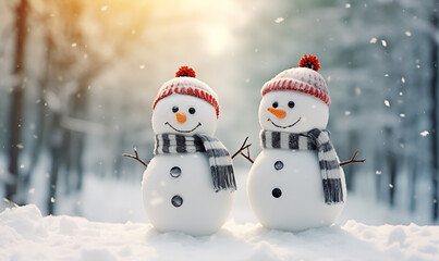Fototapeta premium Snowman Snow Man Christmas Cartoon Scene Concept