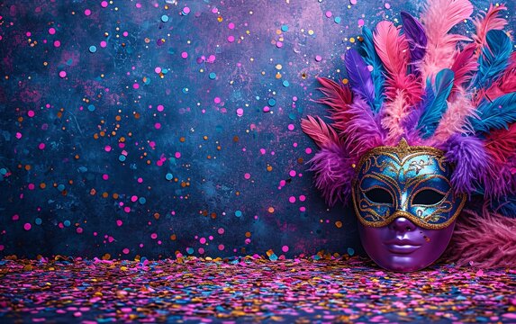 Purple Mardi Gras Mask with Pink and Purple Glitter Generative AI