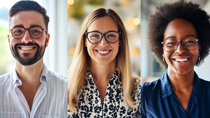 smiling business professionals with glasses showing diversity in team