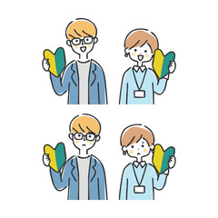 初心者マークを持ったビジネスパーソン