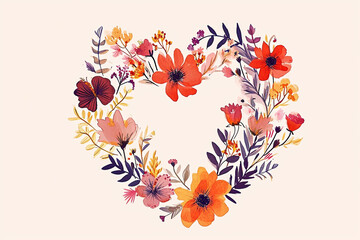 Illustration of a heart-shaped wreath of flowers, Valentine's day, Flat illustration