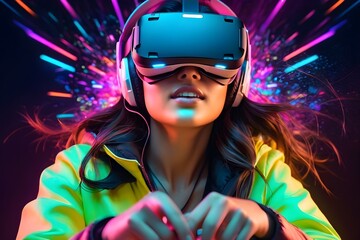 Young woman enjoying her virtual reality experience, VR, future, gadgets, technology concept