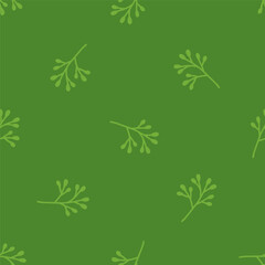 Green seamless pattern with boho flower leaves