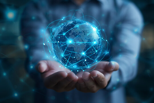 A Businessman Utilizing IT Consulting on a Global Network, Navigating Challenges with Innovative Technology - Enhancing Efficiency, Competitiveness, and Success through IT Solutions and Strategic Guid