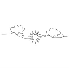 
Continuous one line drawing of sun cloud line art drawing vector illustration