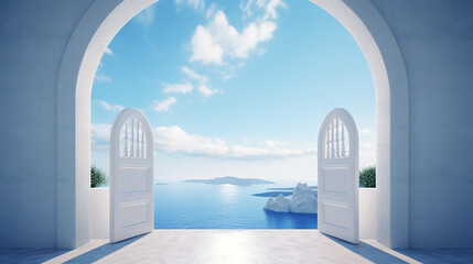 Obraz na płótnie Canvas minimalism arch gate view to the sea beach living