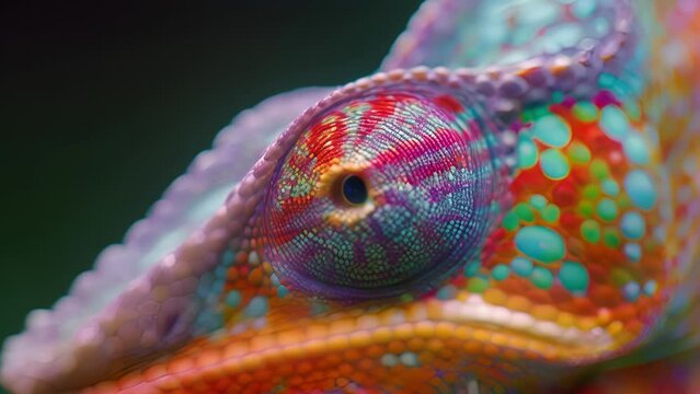 A detailed shot of a chameleons eyes their unique shape and ability to move independently aiding in its ability to spot and blend into its surroundings.