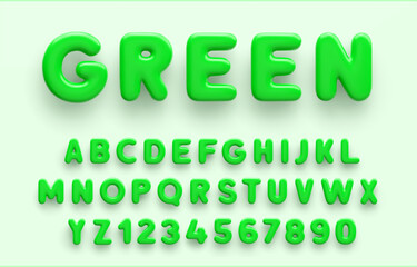 3D Green alphabet and numbers on a light background