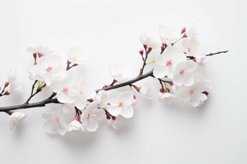 a white background with a white tree branch and flower blossoms