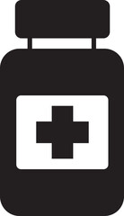 Obraz premium Medicine bottle icon. Pharmacy sign vector isolated on transparent background. Fill style sign for mobile concept and web design. Drugstore symbol, logo illustration. Medication. Contour symbol.