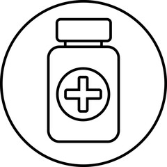 Obraz premium Medicine bottle icon. Pharmacy sign vector isolated on transparent background. Outline style editable stock for mobile concept and web design. Drugstore logo illustration. Medication. Contour symbol.
