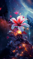 Fototapeta na wymiar Colorful beauty plant water hibiscus red tropical frangipani flowers spa stones Beautiful pink water lily flower made rose water splashed white light emanating floating macro Photography Generative Ai