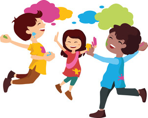 Happy Holi Kids Playing Vector illustration