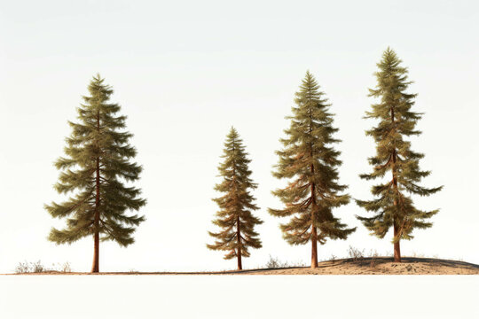 three trees are shown on a white background