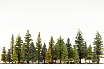 Fototapeta na wymiar pine trees of different height on the white background