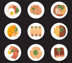 vector image of food on a plate a set