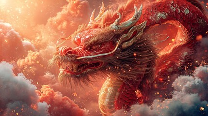 Red Dragon with Fiery Tongue: A Mythical Creature for the Month of Love Generative AI