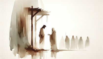 Jesus is condemned to death. Digital watercolor painting. - obrazy, fototapety, plakaty