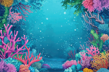 Fototapeta na wymiar Underwater scene with coral reef, fish and seaweed. Vector illustration.