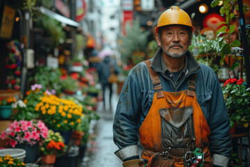 Close-up portrait of a male street laborer outside