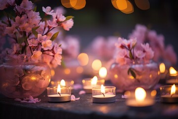 Obraz na płótnie Canvas Candlelit Blossoms: Place candles strategically to illuminate flowers.