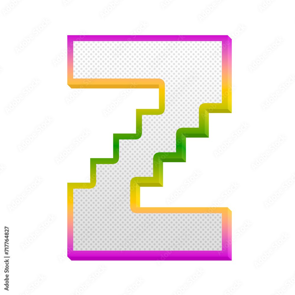 Poster gaming pop alphabet letters from a to z, isolated on transparent background, uppercase. this is a pa
