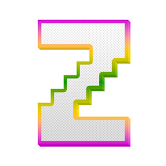 Gaming pop alphabet letters from A to Z, isolated on transparent background, uppercase. This is a part of a set which also includes numbers and symbols