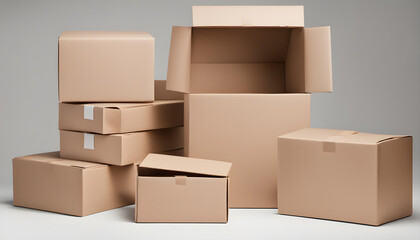 Parcel Package Cardboard Boxes: Mockup Templates for Home Delivery and Shipping Services