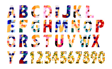 Fototapeta premium Colorful alphabet with geometric and shapes vector typographic design.