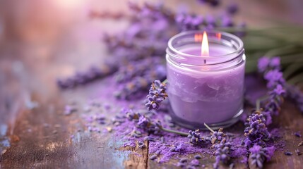 Obraz na płótnie Canvas lavender and candle, homemade candle with a calming lavender scent, showcasing the creativity and personal touch