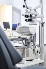 Assessing Vision Health: A Proficient Optometrist Performing an Eye Examination Using Modern Ophthalmic Equipment