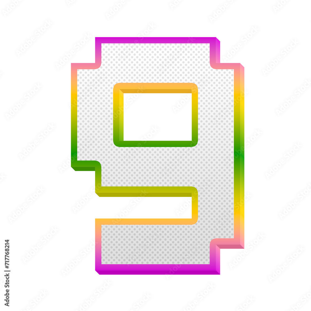 Poster gaming pop number 9 nine isolated on transparent background. this is a part of a set which also incl