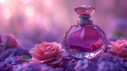 Obraz na płótnie Canvas luxury glass or crystal perfume bottle with a rose cap, generative ai
